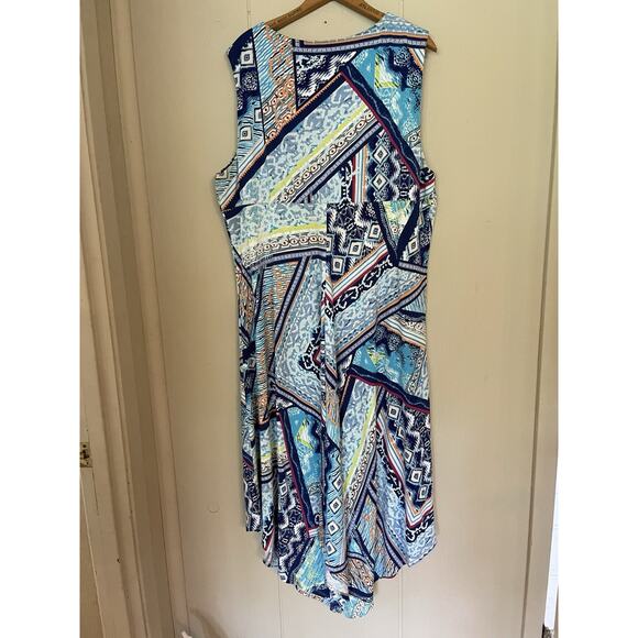 Chicos Tribal Southwestern Handkerchief Hem Twist Dress Size 4 XXL Blue Travel - Picture 3 of 7